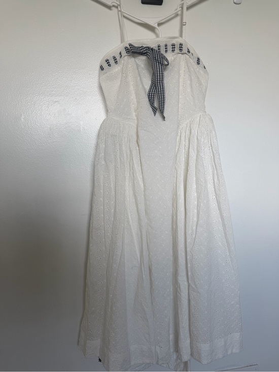 For Love And Lemons Dresses & Skirts - For Love & Lemons White Eyelet Strapless Sundress with Gingham Tie